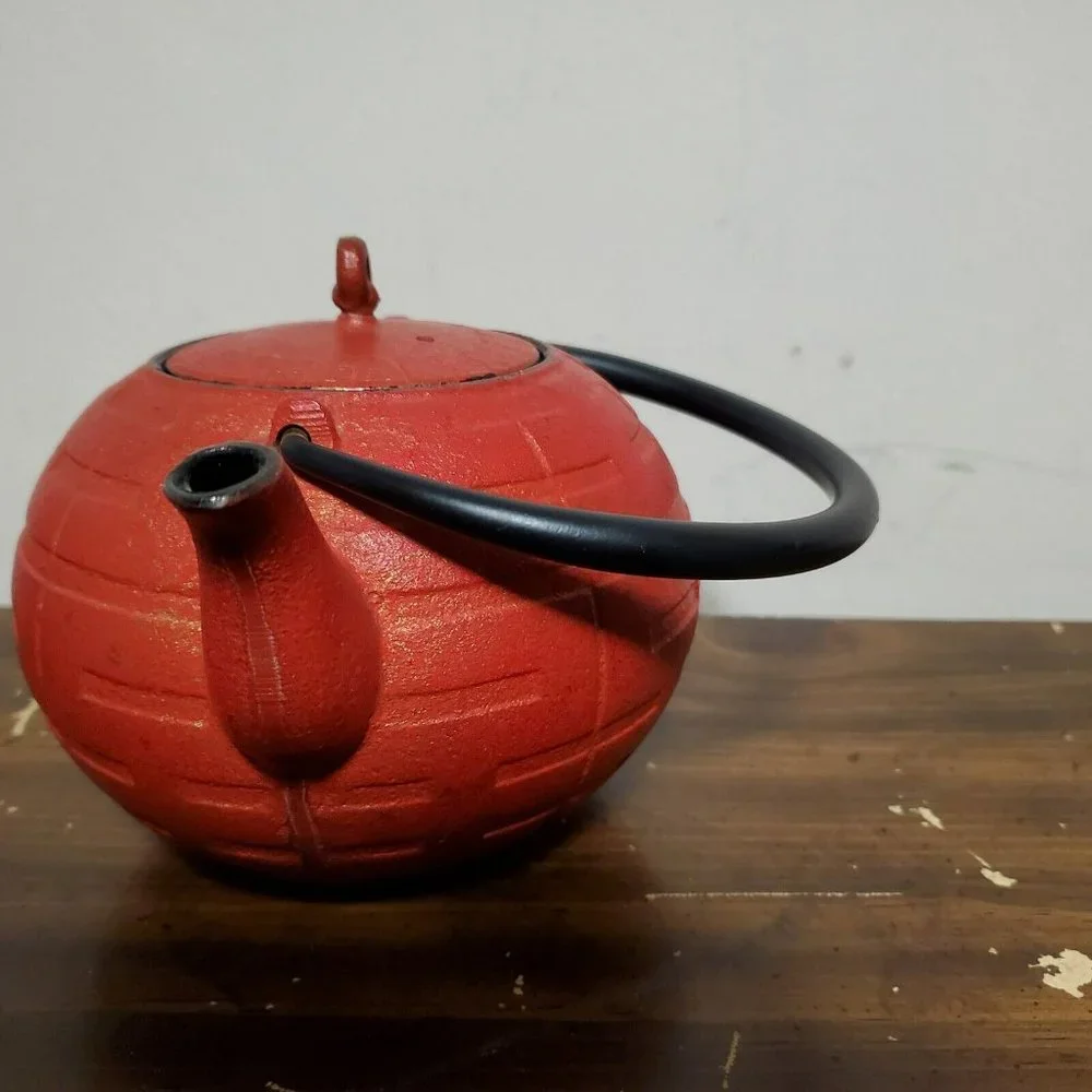 Red Cast Iron Tea Kettle Tetsubin Style‎
